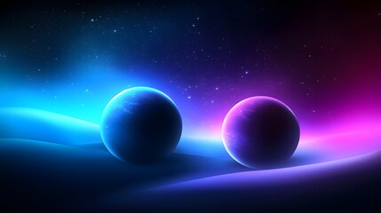 Obraz premium Two glowing planets in a vibrant nebula.