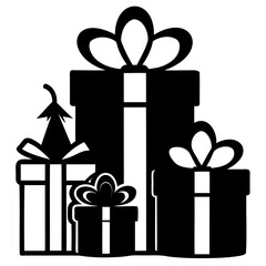 High-quality Christmas Gifts or Presents with black Silhouette Vector illustration