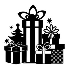 Christmas Gift Black Vector Silhouette isolated on a transparent background