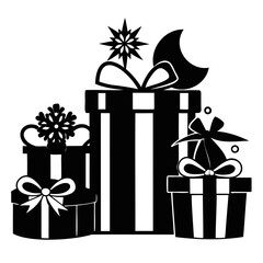 High-quality Christmas Gifts or Presents with black Silhouette Vector illustration
