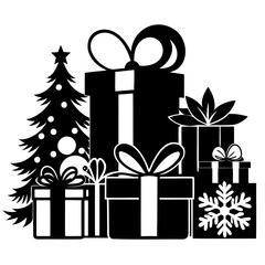 Christmas Presents black silhouette vector illustration isolated on a transparent background