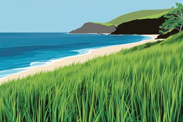 Pristine Coastal Grass Illustration for Seaside Backdrops