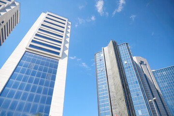 low angle view of istanbul financial bank against blue sky 