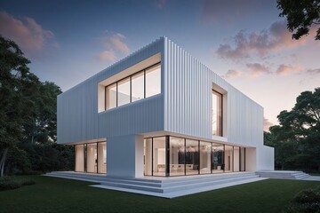 Fototapeta premium Radiant Modern Structure: A Sleek Three-Dimensional Architectural Masterpiece