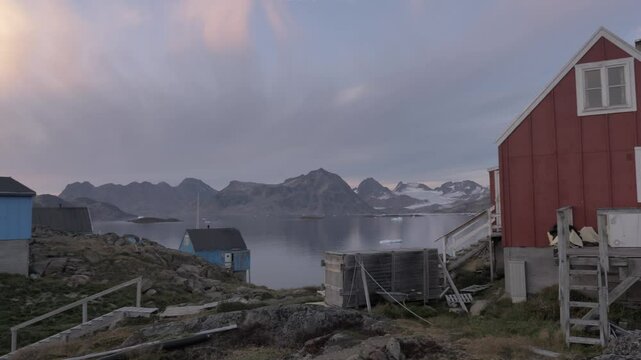 Typical colourful nordic houses, filmed during the late afternoon in Kulusuk, a remote settlement in Eastern Greenland. Similar footage available in my portfolio.