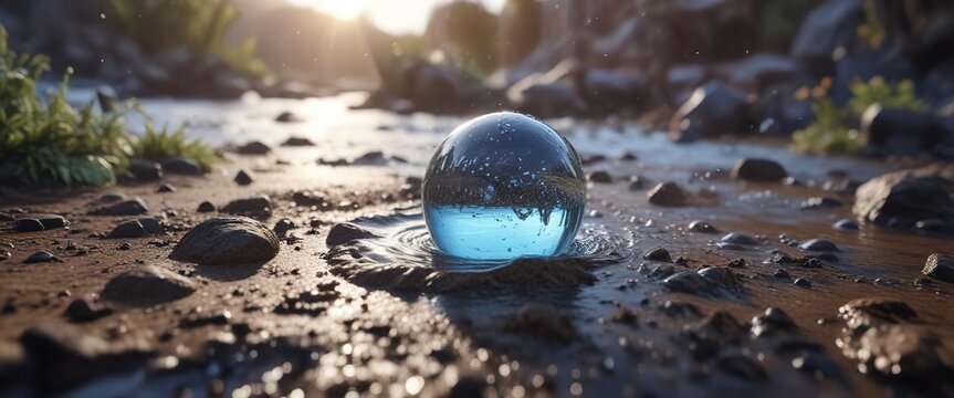 Fresh water bubbles up through the earth's surface , freshwater source, natural springhead, natural light