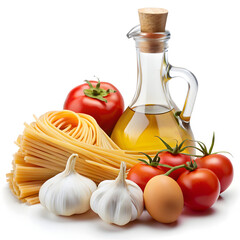 ingredients for pasta oil ,tomatos,garlic and eggs