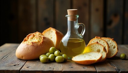 Delicious Mediterranean Bread with Olive Oil and Green Olives - Perfect for Healthy Diets and Gourmet Meals