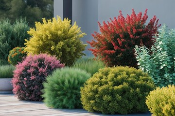 High-Resolution Render of Vibrant Shrubs and Ornamental Botanicals for Dynamic Landscaping