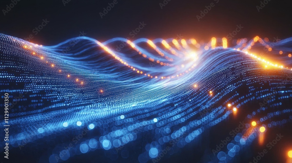 Poster innovative blockchain technology waves digital realm abstract visualization futuristic environment d