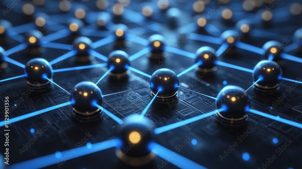 Poster exploring secure blockchain ecosystems for digital innovation in technology abstract data visualizat