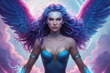 Elemental Energy Portrayal of an Air Maiden in a Vibrant Fantasy Artwork
