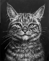monochrome portrait of a cat with graphite pencils