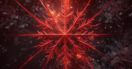 Red glittery snowflakes swirling around a central point, glittery snowflakes, swirling motion