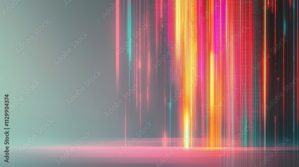 Poster abstract digital cyberspace background. vivid neon vertical lines create dynamic tech visual. hologr