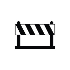 Flat roadblock icon with road closure and safety repair signs. Ideal for traffic illustrations, road barriers, and safety signage. Available on black and white backgrounds
