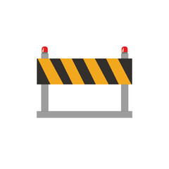 Flat road barrier icon with road repair signs and traffic blockage. This illustration is ideal for graphic projects related to road closures and safety signs