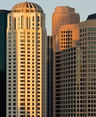 Obraz premium Close-Up of Modern Office Buildings at Sunset