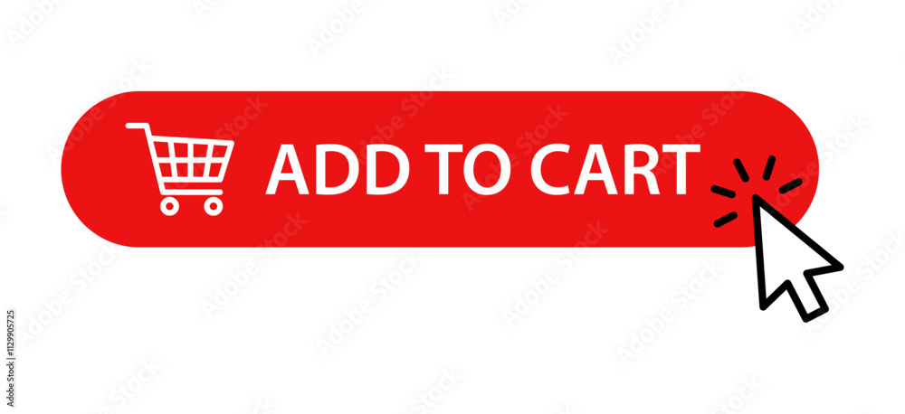 Poster add to cart red button with click cursor icon