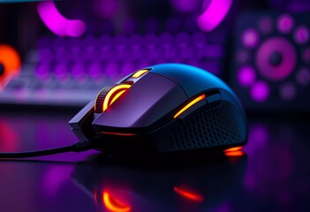 Illuminated Gaming Mouse in Vibrant Purple and Orange Lighting