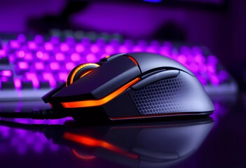 Illuminated Gaming Mouse in Vibrant Purple and Orange Lighting
