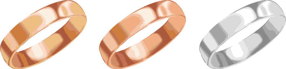 rings rendered yellow gold rose gold white gold vector 