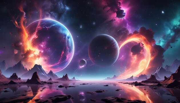 Vibrant space art with abstract colors and shapes, Colors, Cosmic, Space