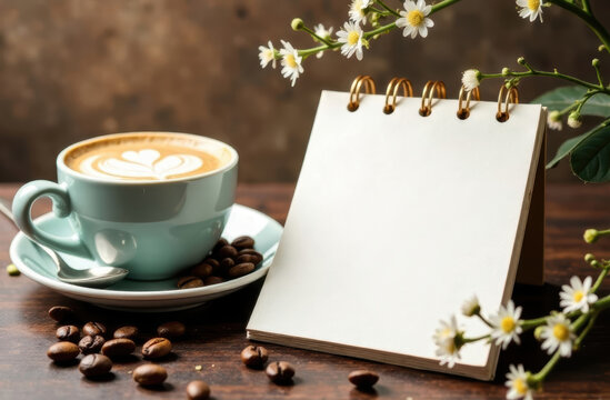A cup of coffee and cookies on the table, mockup menu. High quality photo