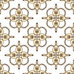 Brown and white embroidery, motif ethnic ikat seamless textile illustration, print striped ornament, pattern, design for wrapping, silk, scarf, background, and textile.