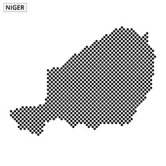 Black and white dotted map of Niger highlighting geographical features