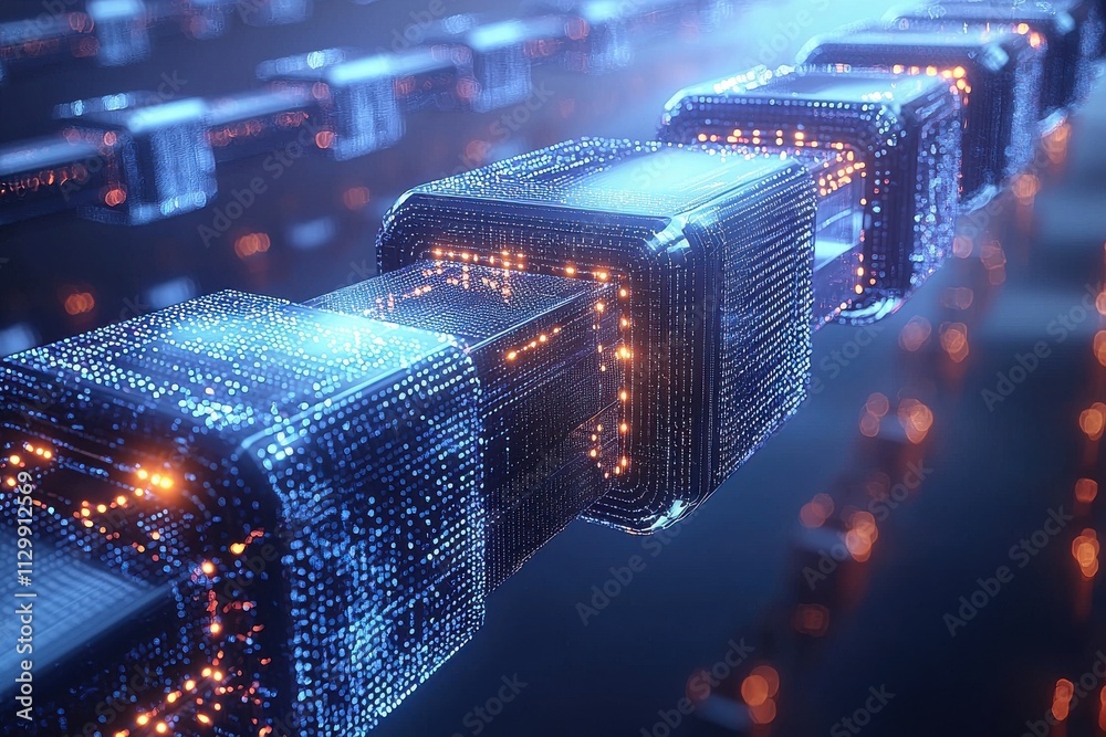 Poster visualizing secure blockchain ecosystems innovative technology in a digital landscape