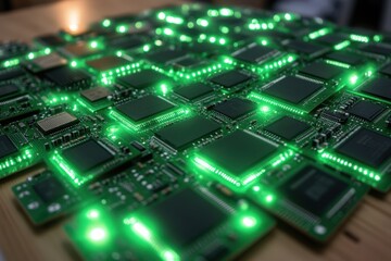 Fototapeta premium Green Circuit Boards Under Soft Lighting