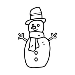 A vector icon of a snowman in a cute sketch style, depicting a cartoon object in a simple design. This illustration is isolated on a white background, perfect for winter themes
