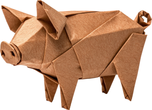 Intricate origami pig crafted from brown paper