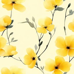 Soft Yellow Primroses Watercolor Pattern