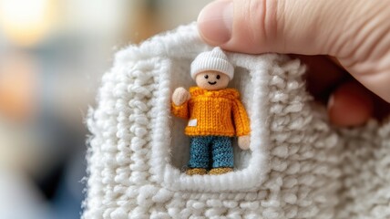 Obraz premium Handmade tiny knitted doll in cozy, pocket
