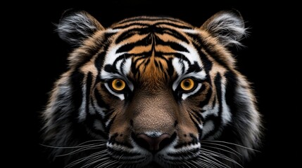 Fototapeta premium Portrait of a Bengal tiger with glowing amber eyes and detailed fur