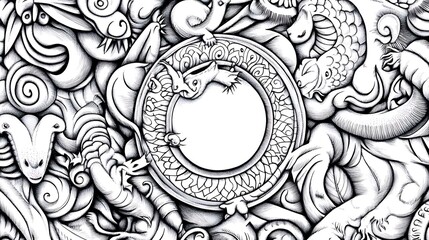 A clean white-style image of A Chinese zodiac wheel showing all 12 animals in detailed line art. 