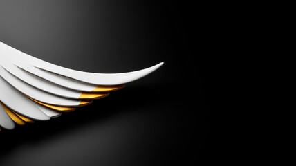 Obraz premium White and gold artistic feathered wing on dark background