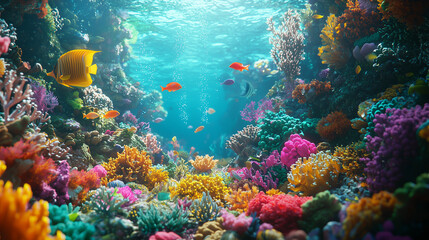 Obraz premium A vibrant coral reef teeming with colorful fish and sea life