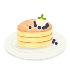 皿に乗ったブルーベリーパンケーキ