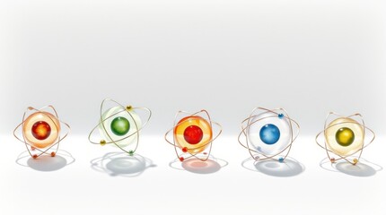 Colorful Atomic Models Arranged in a Row