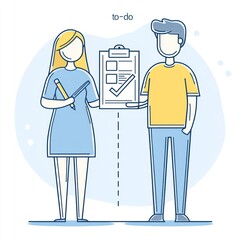Collaborative Task Completion Illustration: Teamwork, Productivity, and Checklist Concept