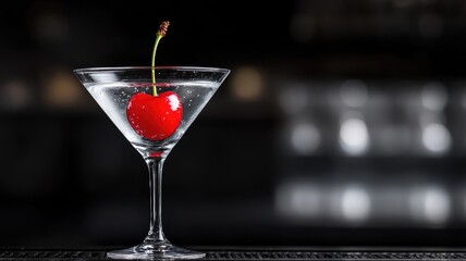 Martini glass with cherry on dark background