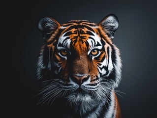 Fototapeta premium Front-facing portrait of a majestic tiger under dramatic lighting