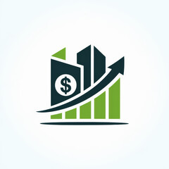 Financial growth logo with rising bar graph and arrow. Financial logo representing growth and success isolated on a white background.