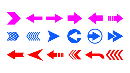 Arrow icon set vector. Flat arrow vectors, diverse directions. Direction icon set.