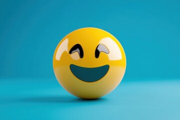 Fototapeta premium Smiling Yellow Emoji on Blue Background