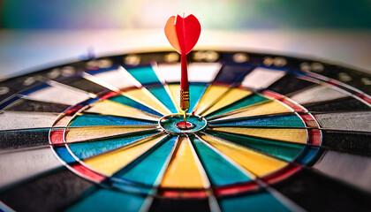 Fototapeta premium Dart in bullseye, a symbol of precision and success in competition