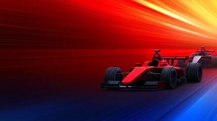 A vibrant digital artwork showcasing two racing cars on a dynamic, colorful backdrop, emphasizing speed and motion.
